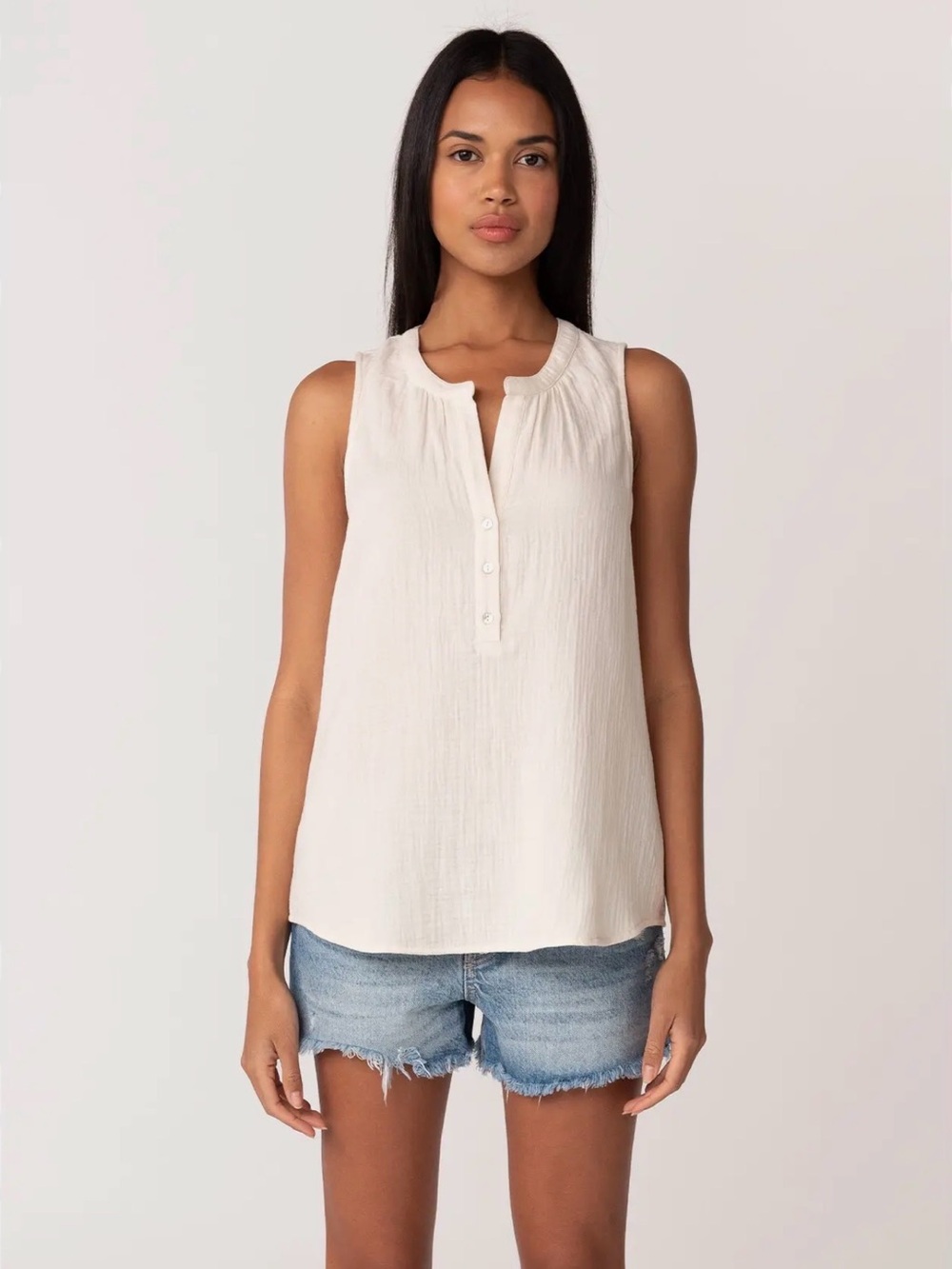 lovestitch Cream Sleeveless Button Henley Camisole